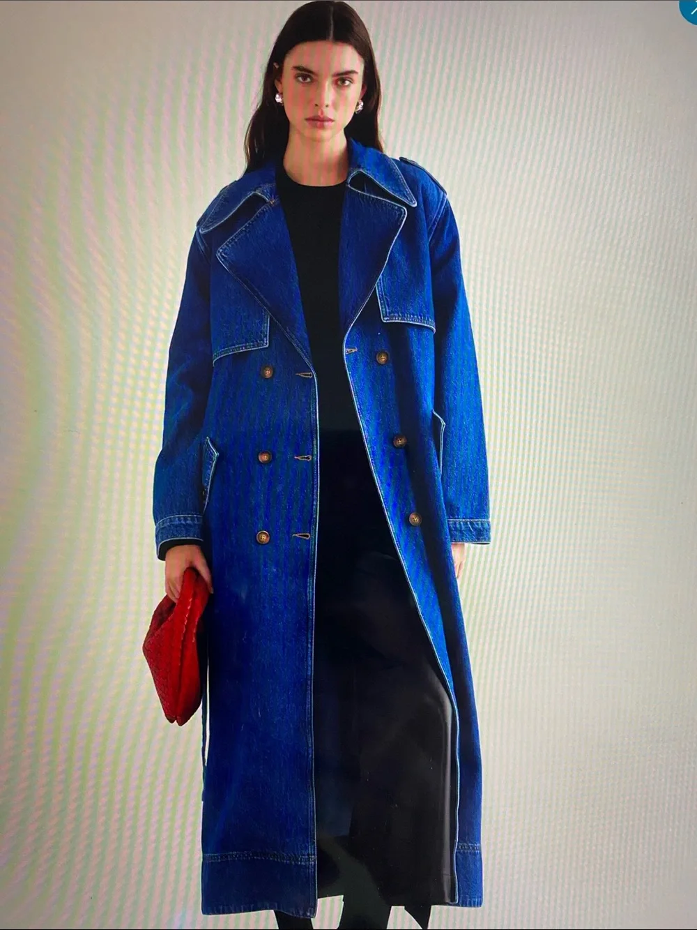 Aligne 💯 Organic Cotton Long Denim Button Down Double Breasted Trench Coat NWOT